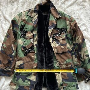 Sequin Embellished Camouflage Utility Jacket